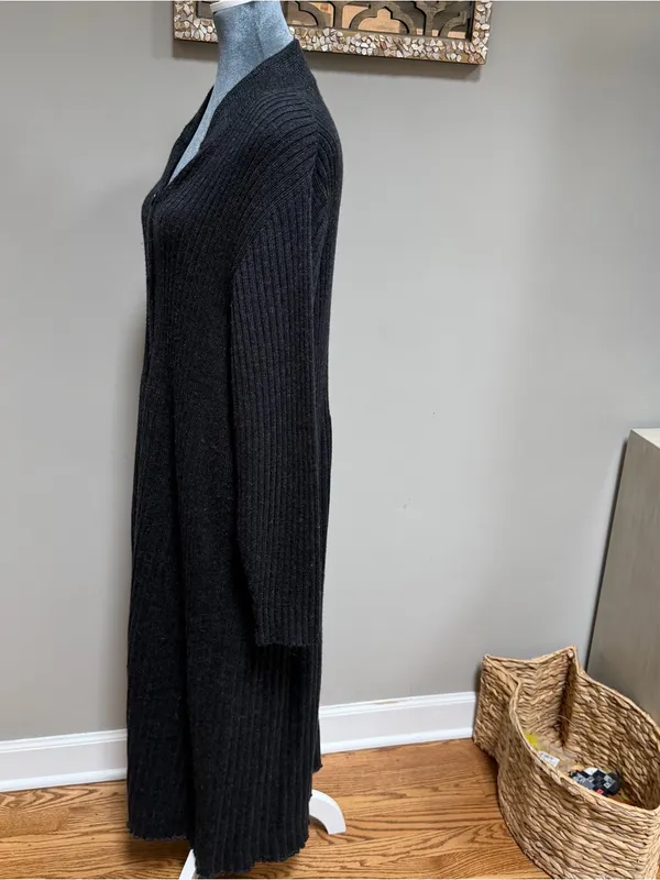 Vintage April Too! Cornell Wool Blend Long Sweater Coat Duster Jacket Dark Grey - Image 4