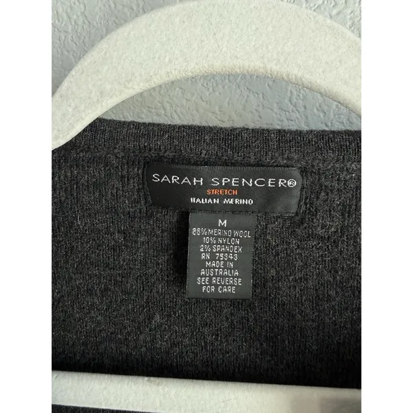 Sarah Spencer Merino Wool Cardigan M Charcoal Gray Quiet Luxury Minimalist - Image 7