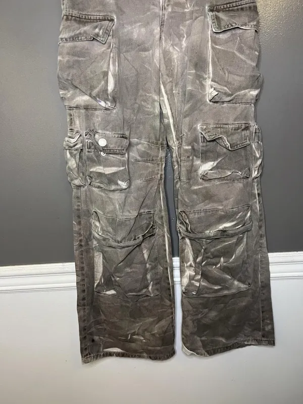 Forever 21 Custom Bleach Dye Womens Medium Gray Cargo Wide Leg Denim Streetwear - Image 3