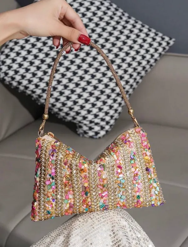 Multicolor Gold Rhinestone Handbag Purse - Image 2