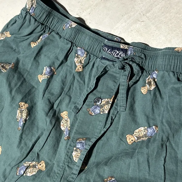 VTG Polo Ralph Lauren Polo Bear Pajama Pants Y2K AOP Men's SZ XL Green Preppy - Image 3