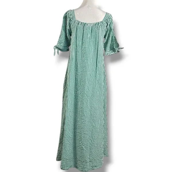 Free People Bohemian Embroidered Gingham Seersucker Cass Maxi Dress Green Small - Image 9