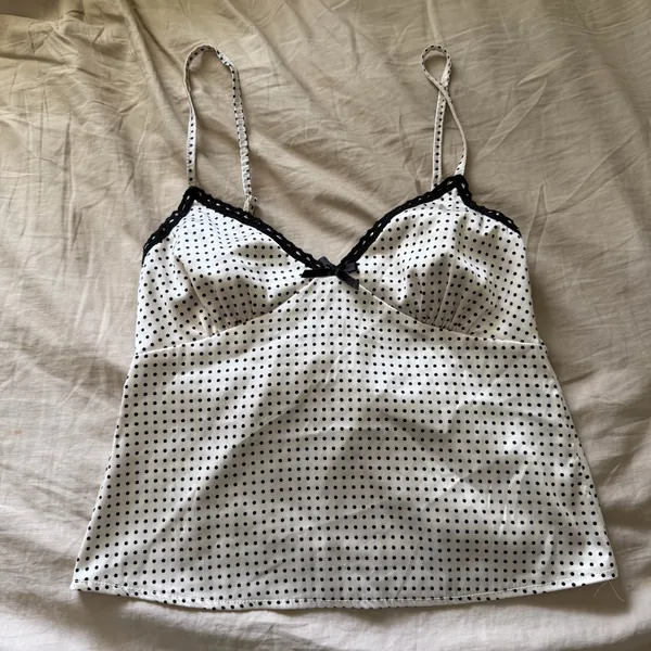 Edikted Polka Dot Satin Effect Lace Trim Top Cream - Image 2