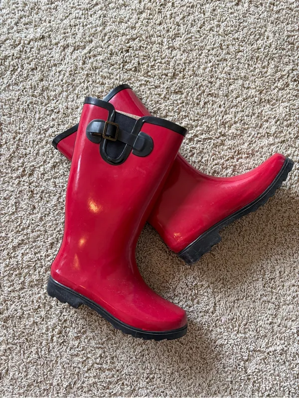Sierra West Rain Boots Women’s Size 10 Red Rubber Tall Buckle Waterproof - Image 3