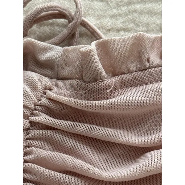 HELLO MOLLY Can I Get A‎ Witness Dress Medium Pink Ruched Lace Up Off Shoulder - Image 5