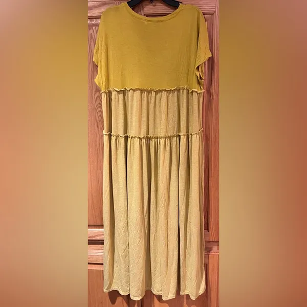 Saturday Sunday by Anthropologie Yellow Tiered Ruffle Maxi‎ Dress Size Small - Image 10