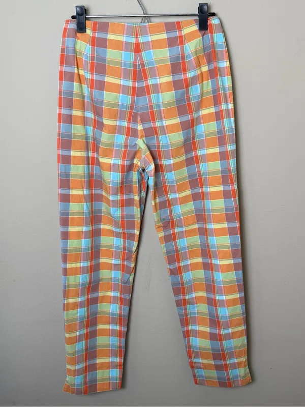 Vintage Y2K Gap Plaid Pants Womens 8 Pastel Orange Yellow Blue Retro 100% Cotton - Image 2
