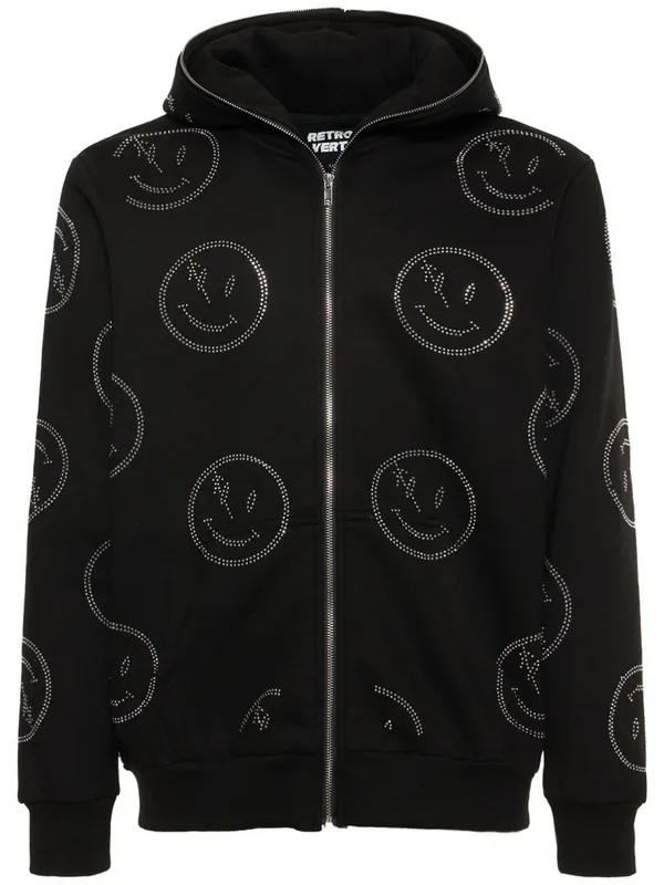 Retrovert All Over Rhinestone Smiley Face Fully Zip - Image 2