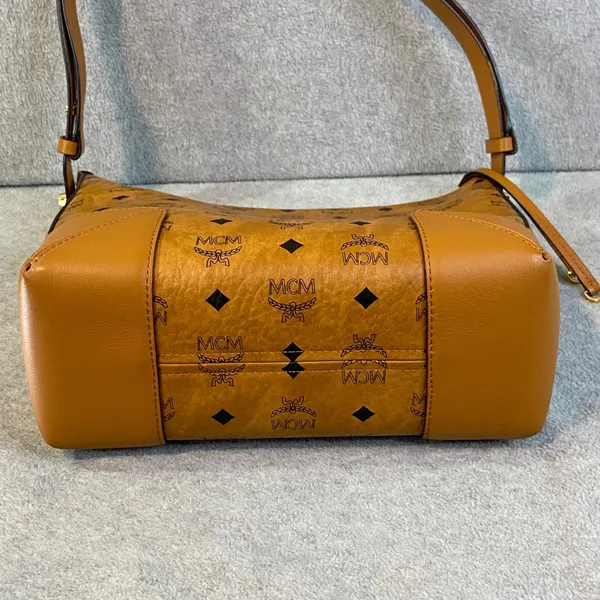 Discontinued MCM Klara Monogram Visetos Hobo Cognac Brown‎ Leather Luxury FLAW - Image 14