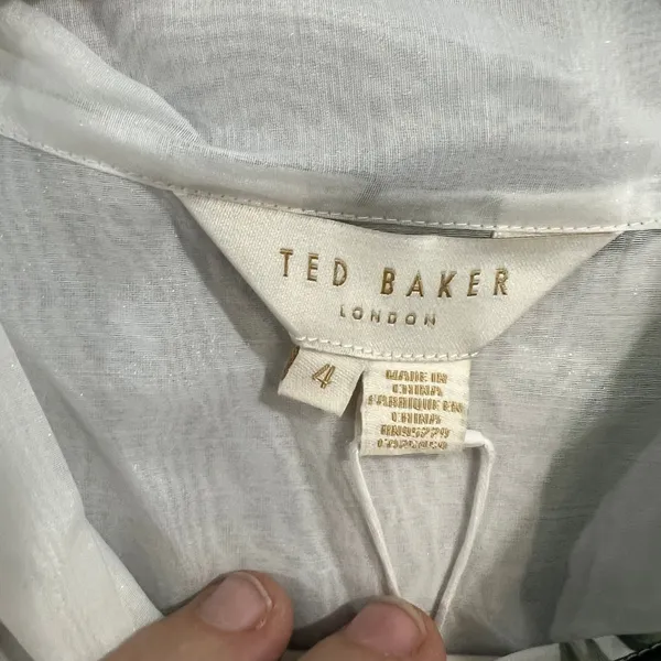 Ted Baker Elderflower Organza Blouse Women 4 White NWT Floral Bow Neck Blouse - Image 3