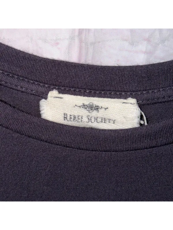 Rebel Society Black Rolled Sleeve High Low Top Women’s Casual Tee Medium - Image 5