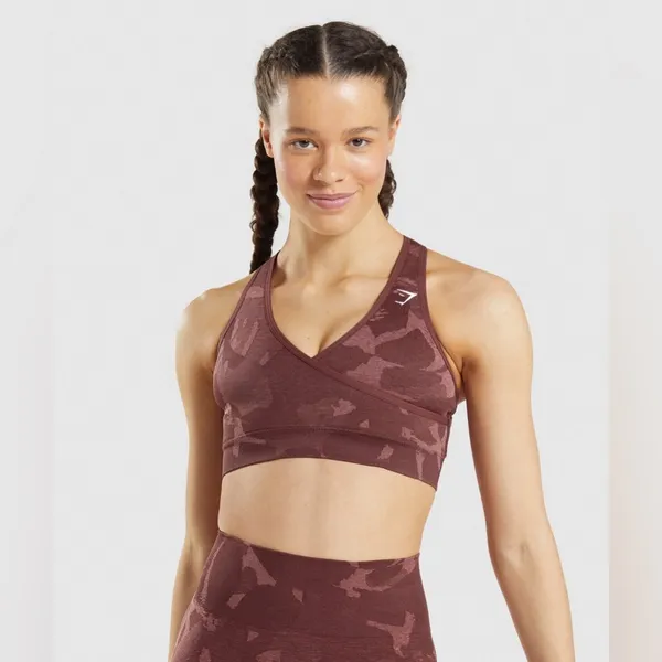 Gymshark Maroon Camo Adapt Strappy Back Seamless‎ Athletic Sports Bra Sz XS - Image 7