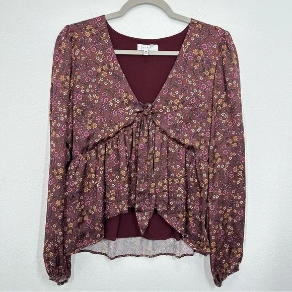 Louna Revolve Floral Ruffle Hem Top V Neck Romantic Longsleeve‎ Blouse - Image 2
