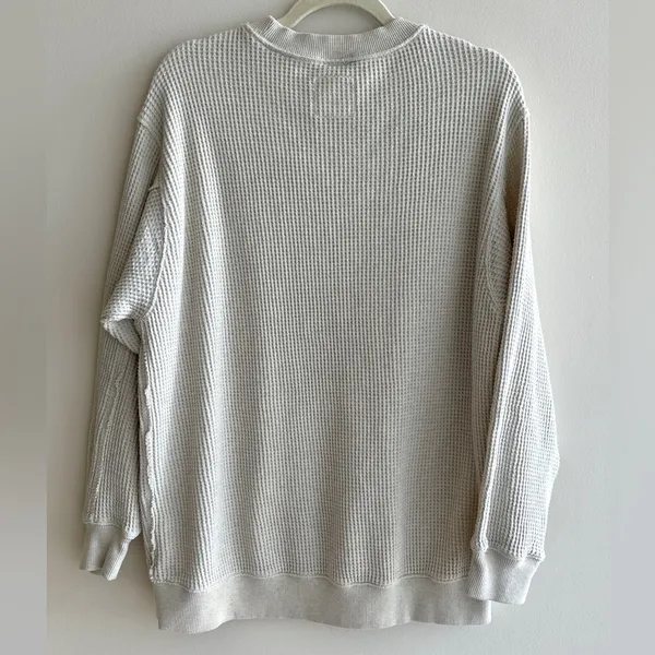 aerie Waffle Knit Long Sleeve Lounge Tee, Beige, Size Medium - Image 10