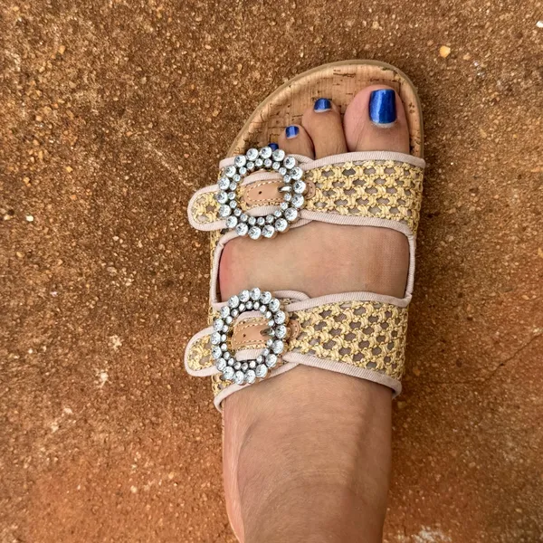 Anne Klein Hazel Tan Slide Sandals with Rhinestone Buckles 8.5 - Image 8