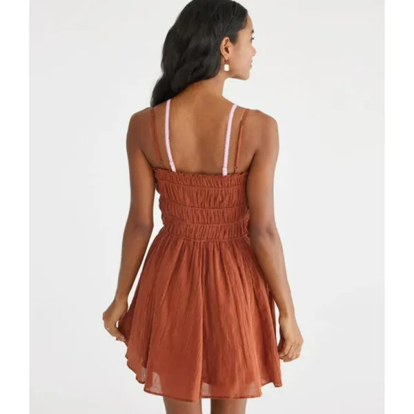 Aeropostale Cinnamon Smocked Cotton Mini Dress XL • Boho Summer Beachy Vacation - Image 3