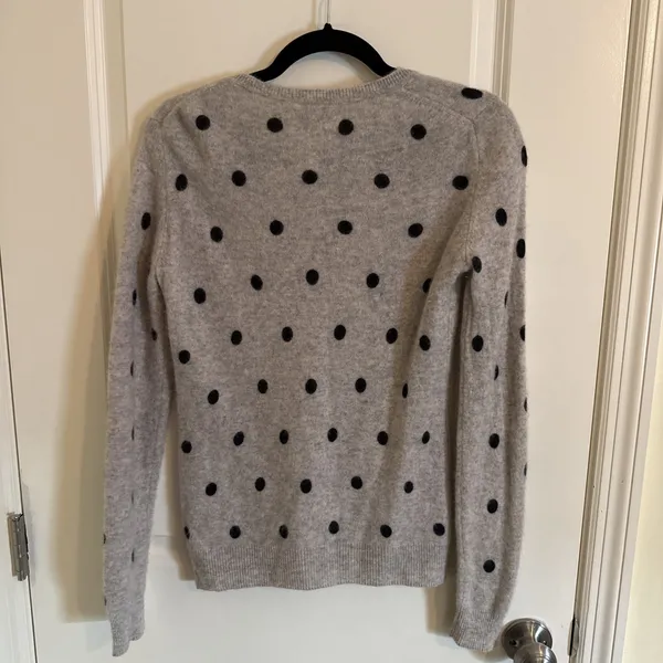 Cynthia Rowley Sweater Womens Medium Gray 100%‎ Cashmere Polka Dot Crew Neck - Image 4