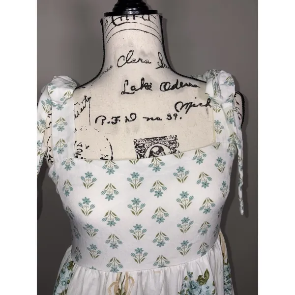 August Sky Boutique Womens Blue Floral Tie Strap Tiered Dress Size Medium - Image 7