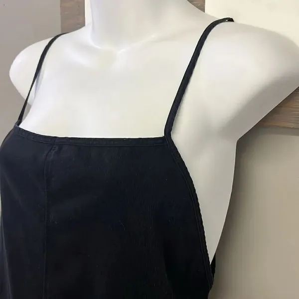 ZARA Black Pull-On Spaghetti Strap Cotton Romper w/ Attached Belt Straps- Large - Image 4