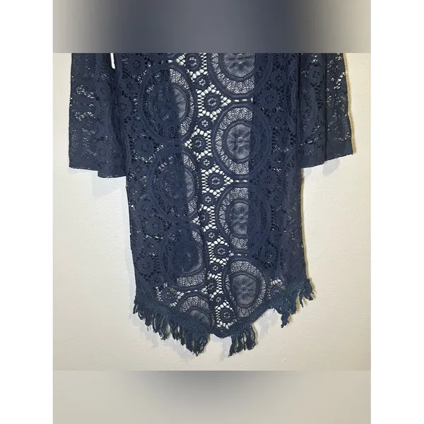 New Altar’d State Blue Crochet Knit Boho Kimono Cardigan Women’s Size Large - Image 7