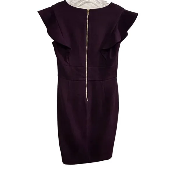 DKNY Women's Purple‎ V-Neck Ruffled Cap-Sleeve Sheath Dress Size 4 - Image 11