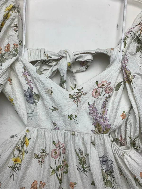 Zimmerman size 3 US size 8/10 White Floral Puff-Sleeve mini dress - Image 6