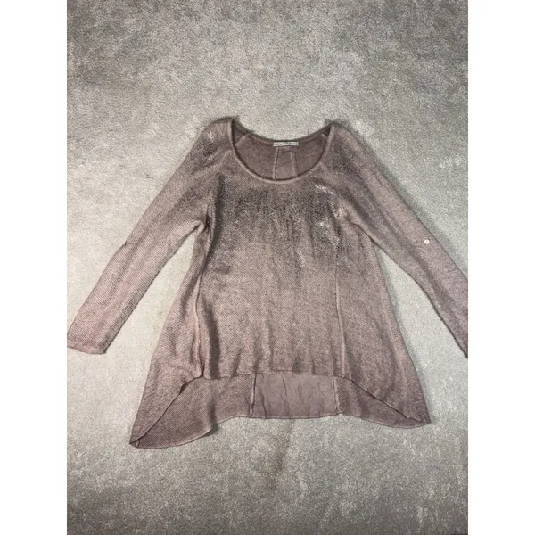 ivy and lace mohair blend‎ thin knit sweater italy small Roll Sleeves Metallic - Image 4