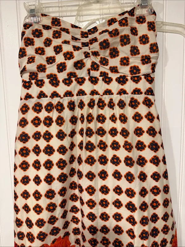 Maeve Strapless Maxi Dress in White with Orange Tulips - Image 3