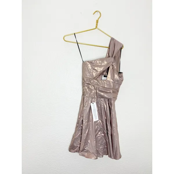 NWT TOPSHOP One Shoulder Cocktail Metallic Foil Mini Dress Gold Pink Size 2 - Image 4