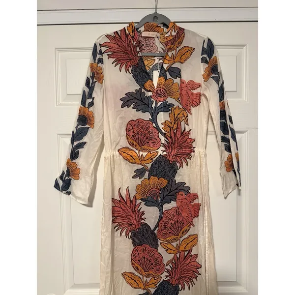Tory Burch $358 Sheer Caftan Floral‎ Bird Orange Wonderland Beach Sheer Cover Up - Image 4