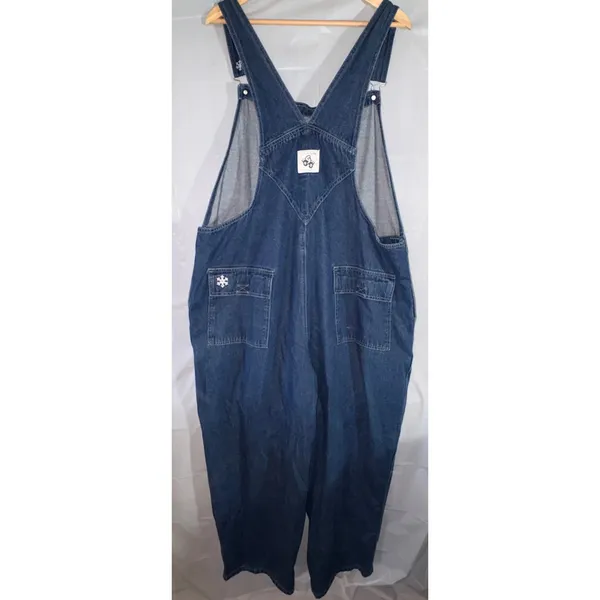 Vintage Disney Winnie the Pooh Eeyore Denim Overalls Blue Snowflake Embroidered - Image 2