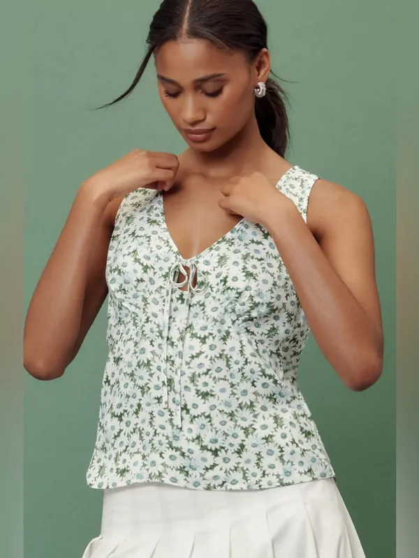 Reformation Miri Floral Tie Front V-Neck Top - Image 2
