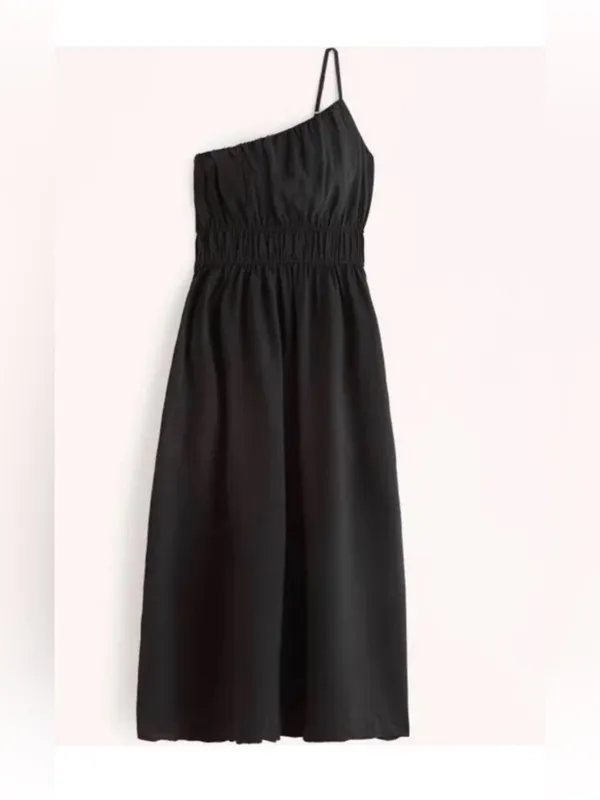 Abercrombie & Fitch Black One-Shoulder Midi Dress - Image 3