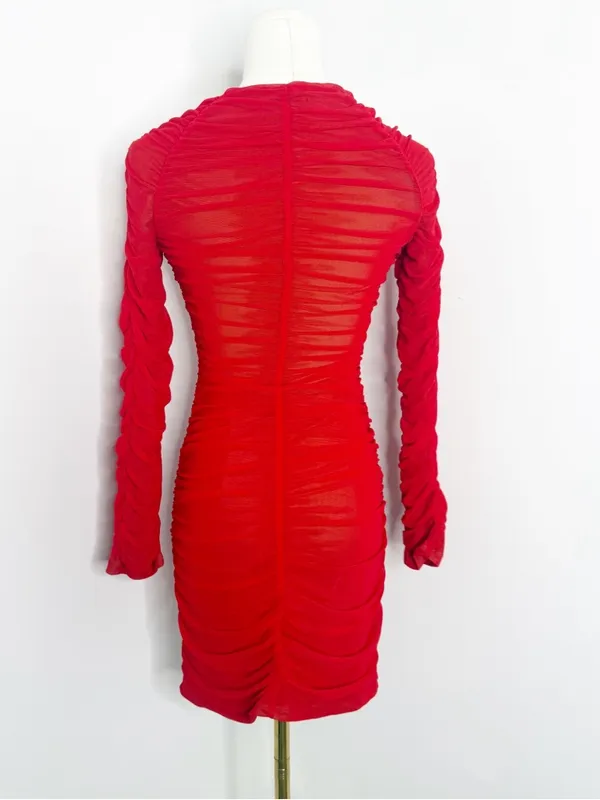 Michael Costello x Revolve Ruched Bodycon Mini Dress Red M - Image 2