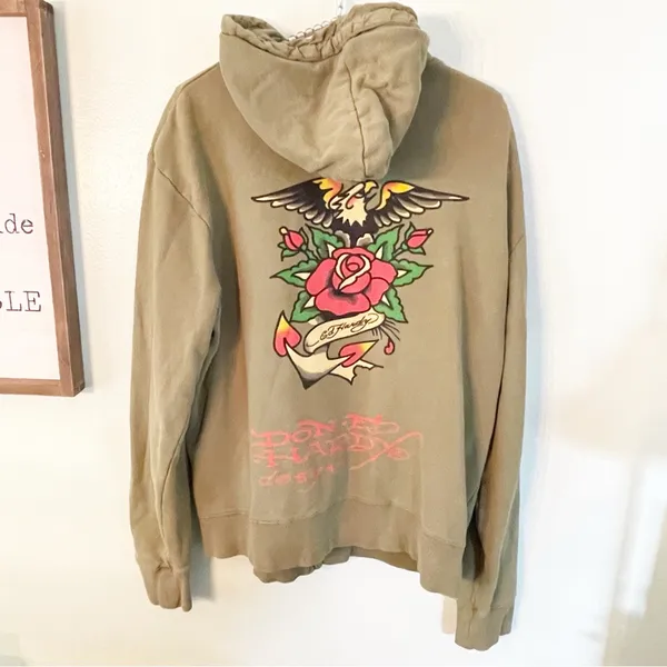 Ed Hardy‎ Size Large Vintage Y2K Green Eagle Rose Full Zip Hooded Sweatshirt - Image 5