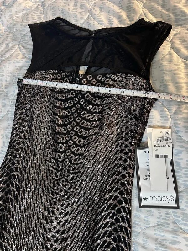 Jump Apparel Black Gold Metallic Art Deco Mesh Dress Juniors 1/2 NWT - Image 6