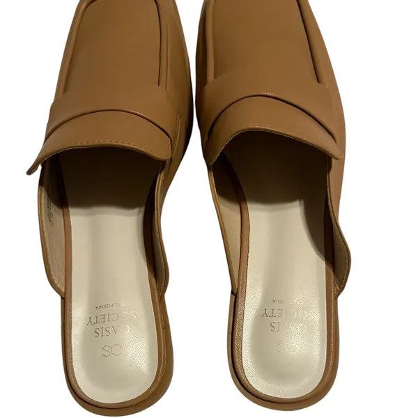 Oasis Society California Tan Vegan Leather Square Toe Block Heel Mules Size 10 - Image 5