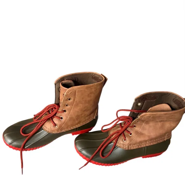 MarleyLilly Women's Duck Boots Waterproof Brown Tan Red Soles Size 7 - Image 4