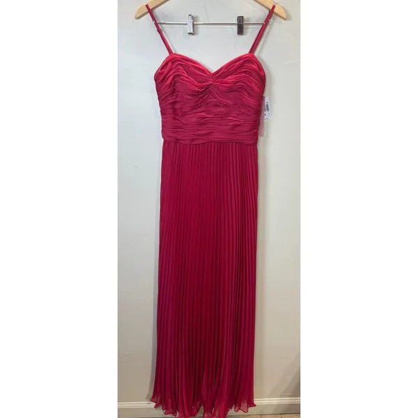AQUA Formal Gown Womens 2 Red Pleated Ruched Sweetheart Maxi Dress Evening - Image 4