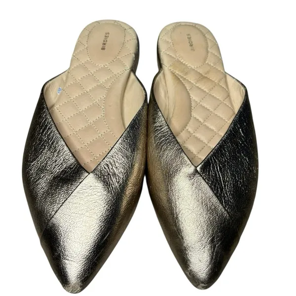 Birdies The Swan Gold Leather Mules Women's 8 Pointed Toe Slip On Flats - Image 3
