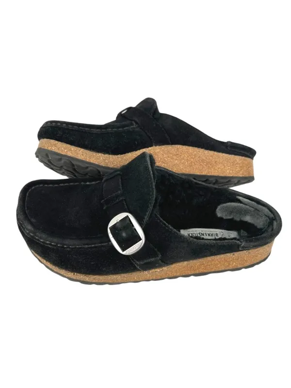 Birkenstock Buckley Shearling Clogs Black Suede Lined Slip-On Shoes Size 38 US 7 - Image 4