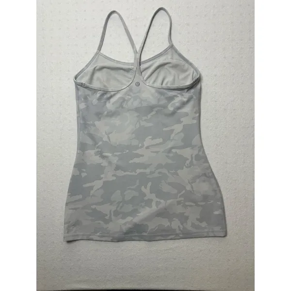 Lululemon Power Y Tank Top Size 8 Gray Camo Print Built-In Bra Luon Yoga - Image 2