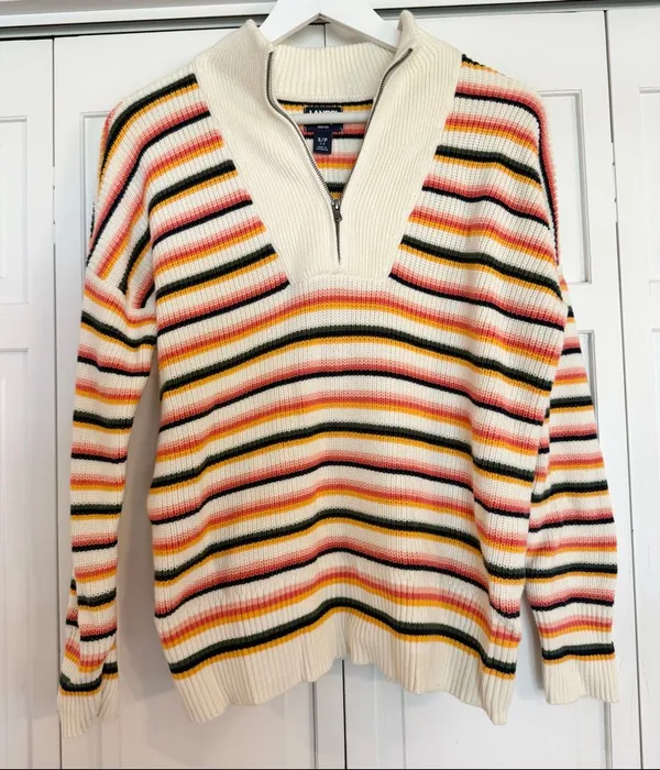 Lands’ End cotton drifter multi color ribbed pullover sweater S - Image 3