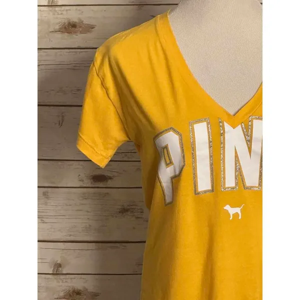 Victoria's Secret PINK yellow V-neck oversized boyfriend T-shirt Size XS - Image 3