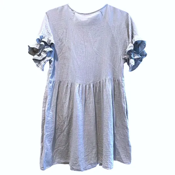 Madewell Babydoll Dress Light Blue‎ Gauze Ruffle Sleeve Pockets Women Medium - Image 4