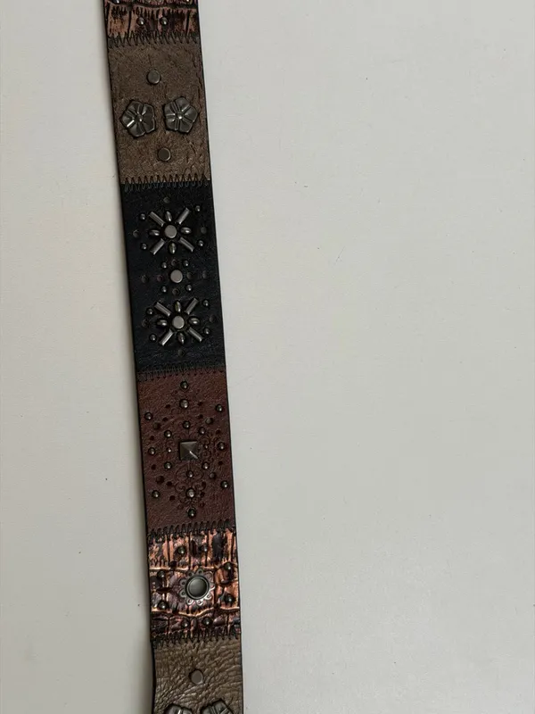 Y2K Fossil Belt Leather Studded Flower Black Brown Silver Gold Gunmetal Buckle - Image 10