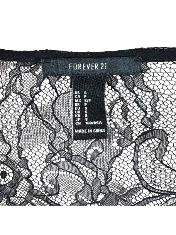 Forever 21 Black Lace Rose Embroidered Bell Sleeve Crop Top S Dark Fairy Goth - Image 5