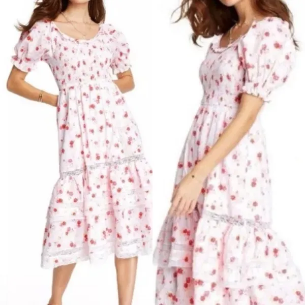 LoveShackFancy X Target Cosette Floral Midi Dress Smocked Cottagecore Lace Pink - Image 13