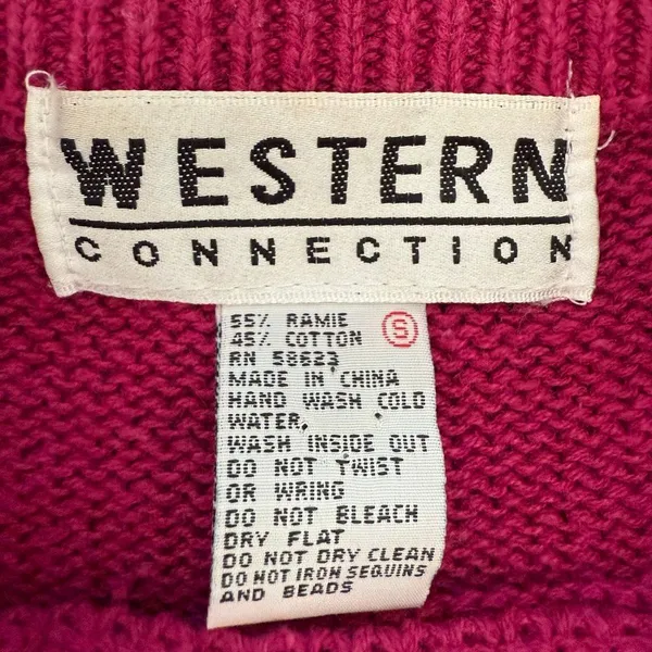 Vintage Western Connection Bedazzled Bling Sequin Sweater Magenta S - Image 6