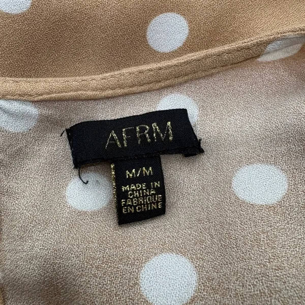 AFRM Kimmy Midi Dress Cutout Slit Tan White‎ Polka Dot Long Sleeve Size Medium - Image 6